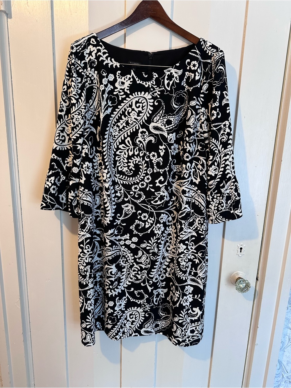 Talbots Black and White Paisley Sheath Dress